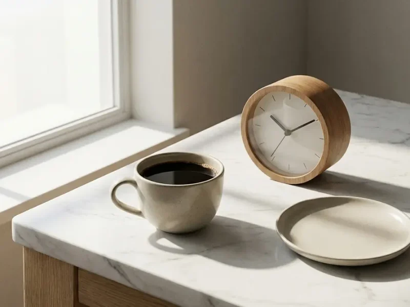 Taza de café solo junto a un reloj, concepto de café y ayuno intermitente