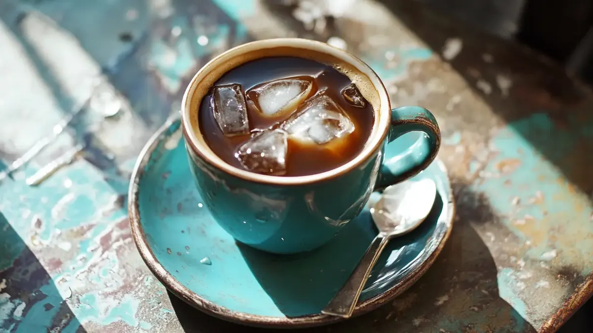 Café cortado con hielo servido en vaso, café frío tradicional español