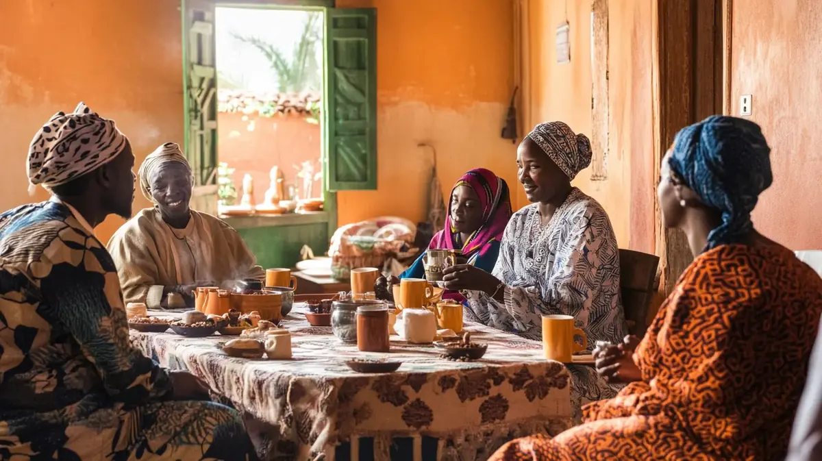 Familia senegalesa reunida tomando café Touba
