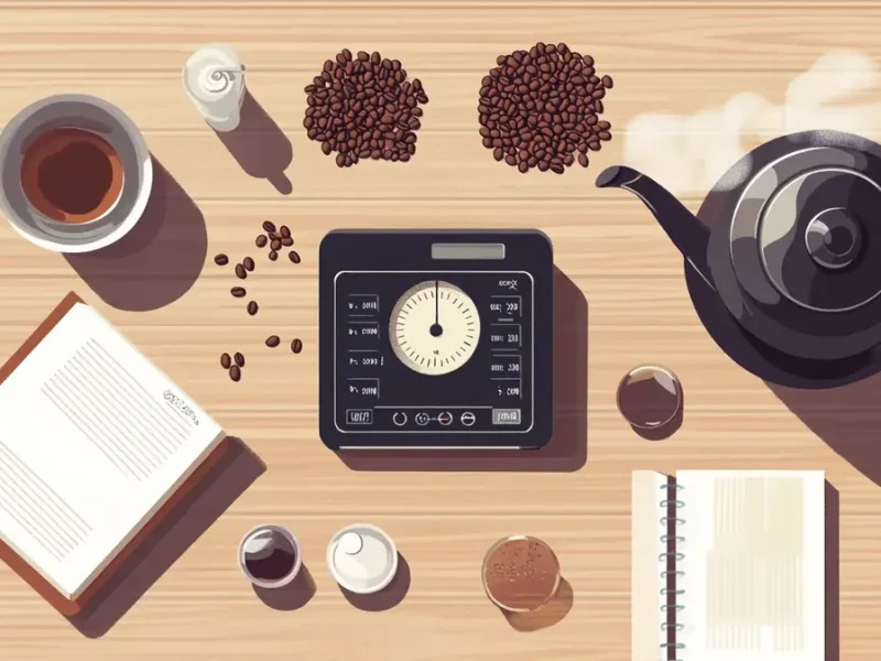Báscula y taza de café para calcular la proporción de café y agua