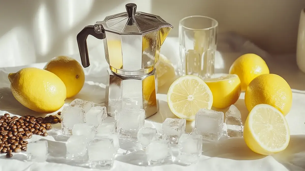 Ingredientes del café del tiempo: café, hielo y limón