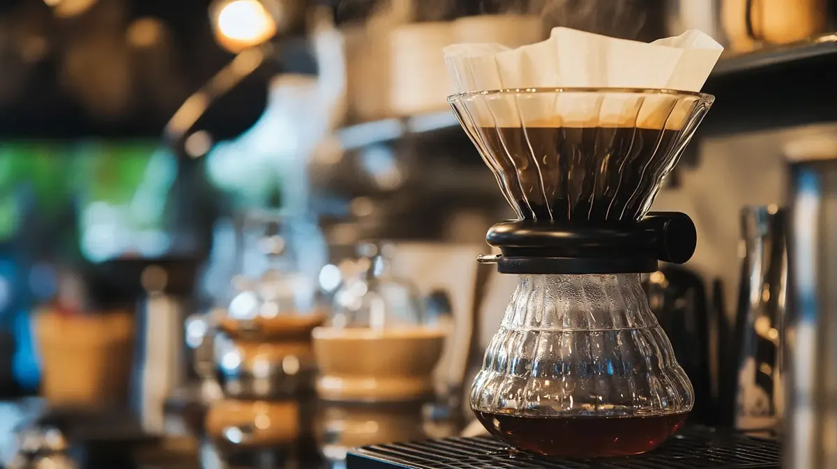 Cafetera de pour over goteando café de filtro